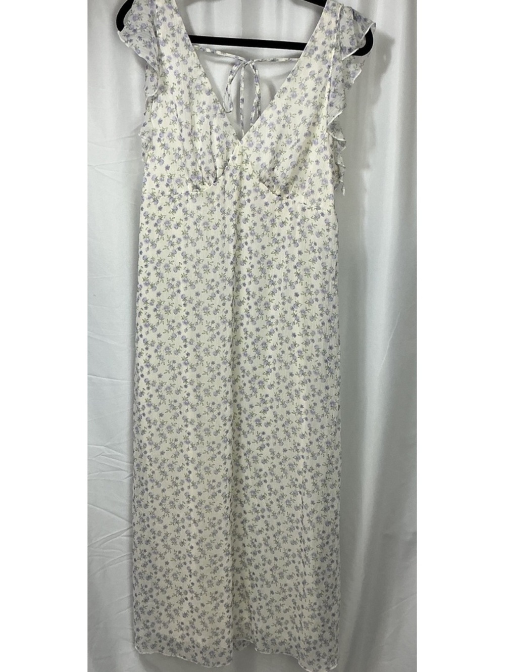 No Boundaries Floral Maxi Dress XXL 20 Ivory purple Ruffle Cottagecore Boho plus